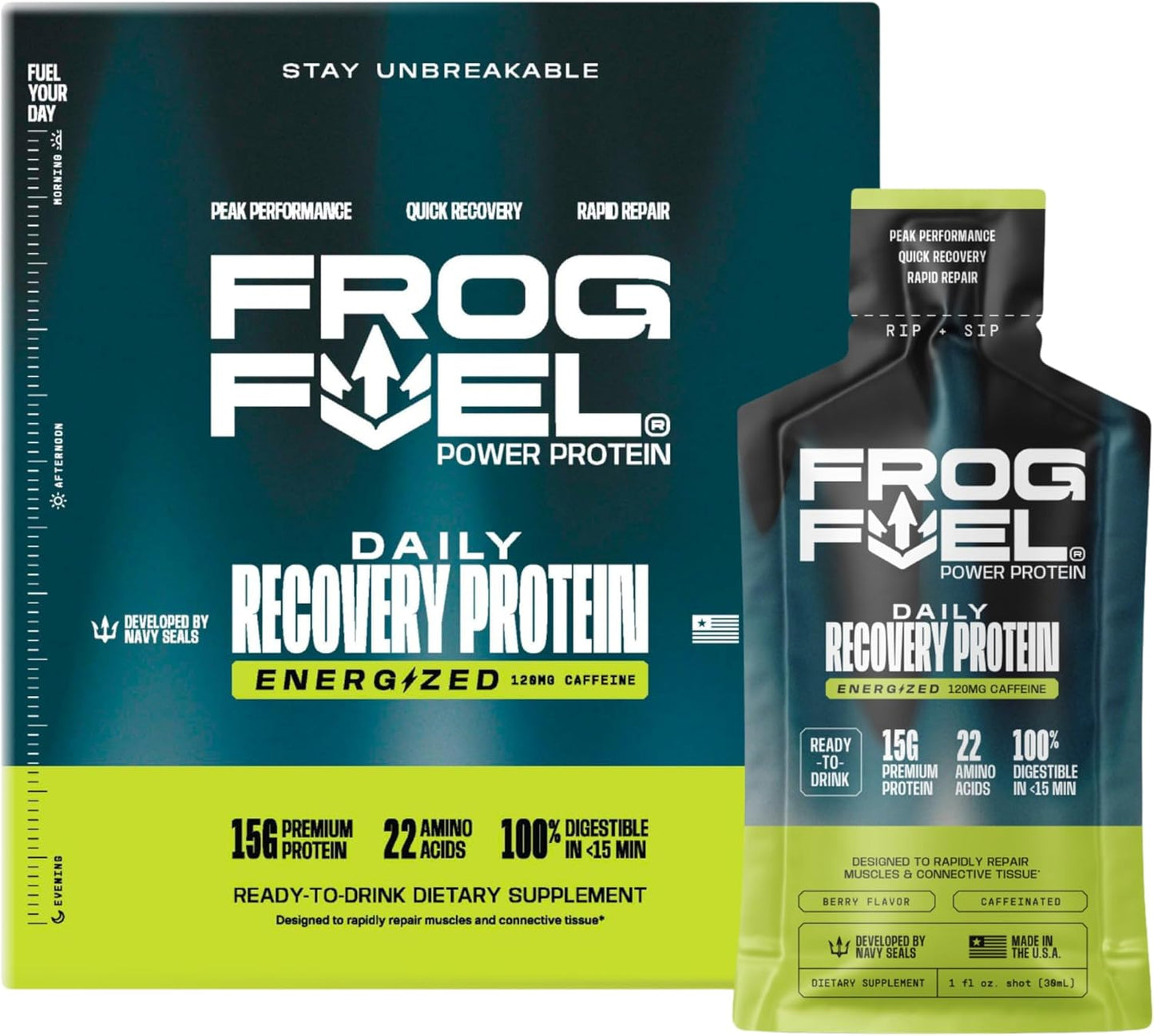Frog Fuel Power Regular Protein Shot,15g Protein Nano-Hydrolyzed Grass Fed Collagen, Post Workout, Gluten Free, Fat& Sugar Free, 22 Amino Acids, 0 Carbs, Berry