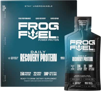 Frog Fuel Power Regular Protein Shot,15g Protein Nano-Hydrolyzed Grass Fed Collagen, Post Workout, Gluten Free, Fat& Sugar Free, 22 Amino Acids, 0 Carbs, Berry